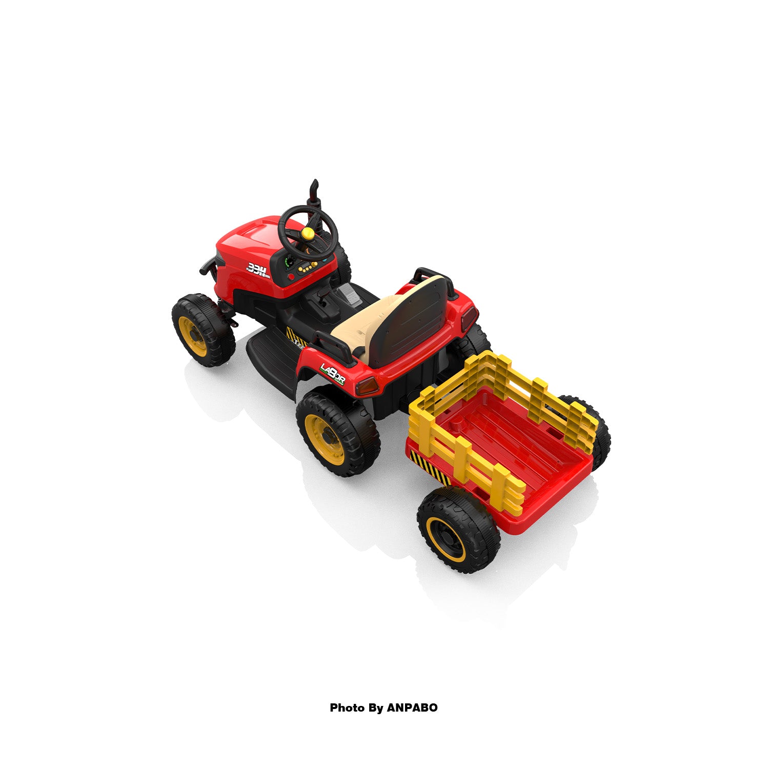 ANPABO 12V Kids Ride-On Tractor with Trailer-red