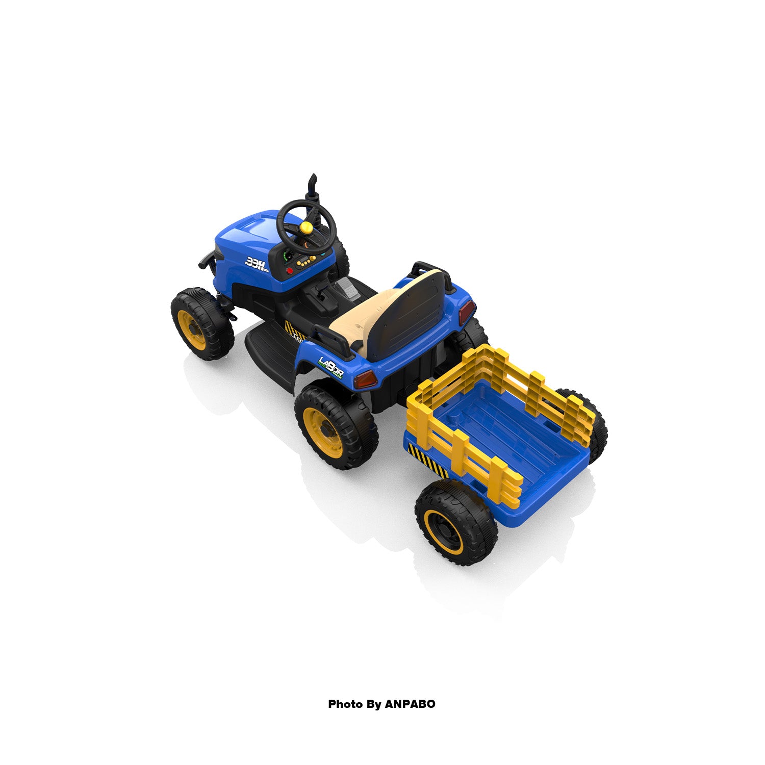 ANPABO 12V Kids Ride-On Tractor with Trailer-blue