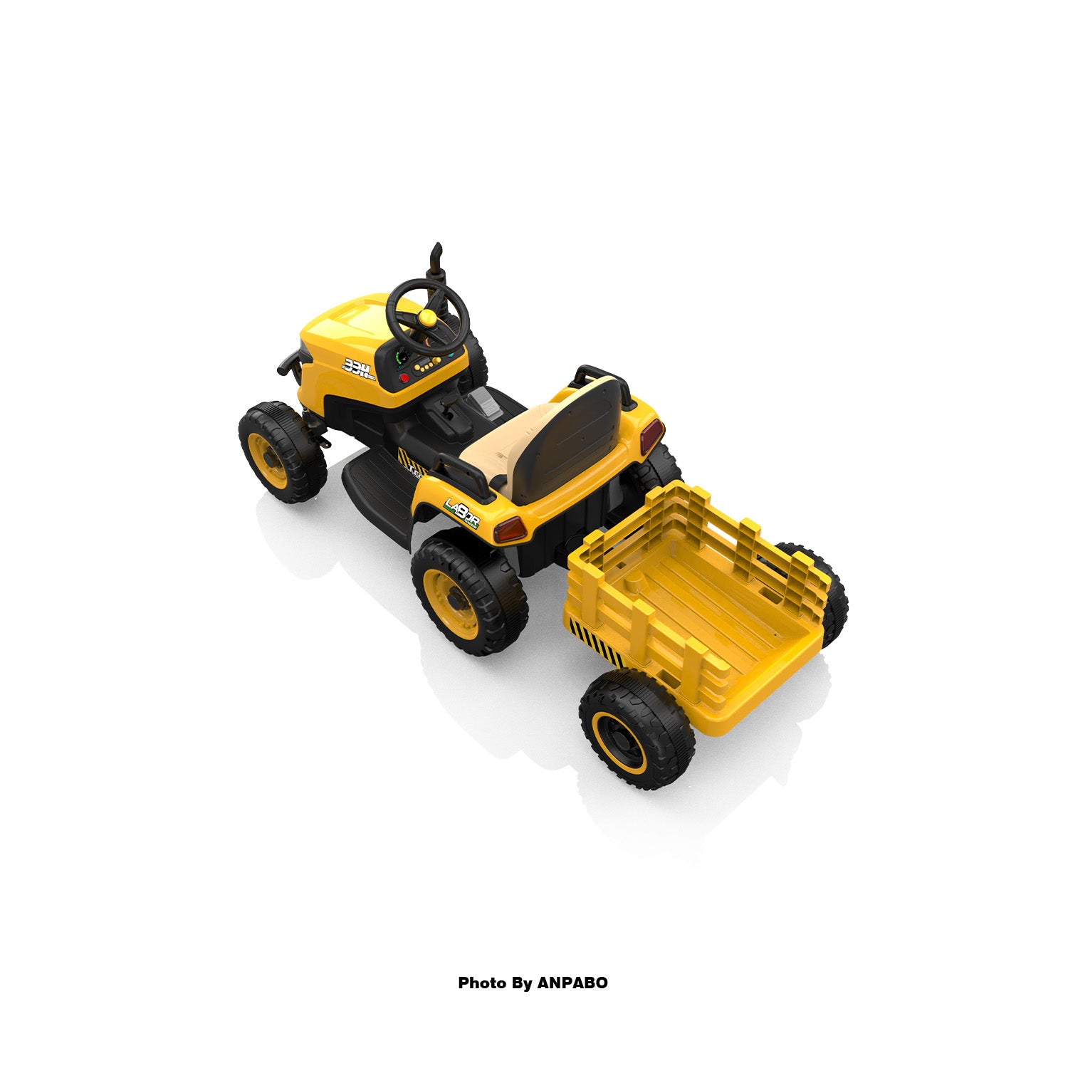 ANPABO 12V Kids Ride-On Tractor with Trailer-yellow