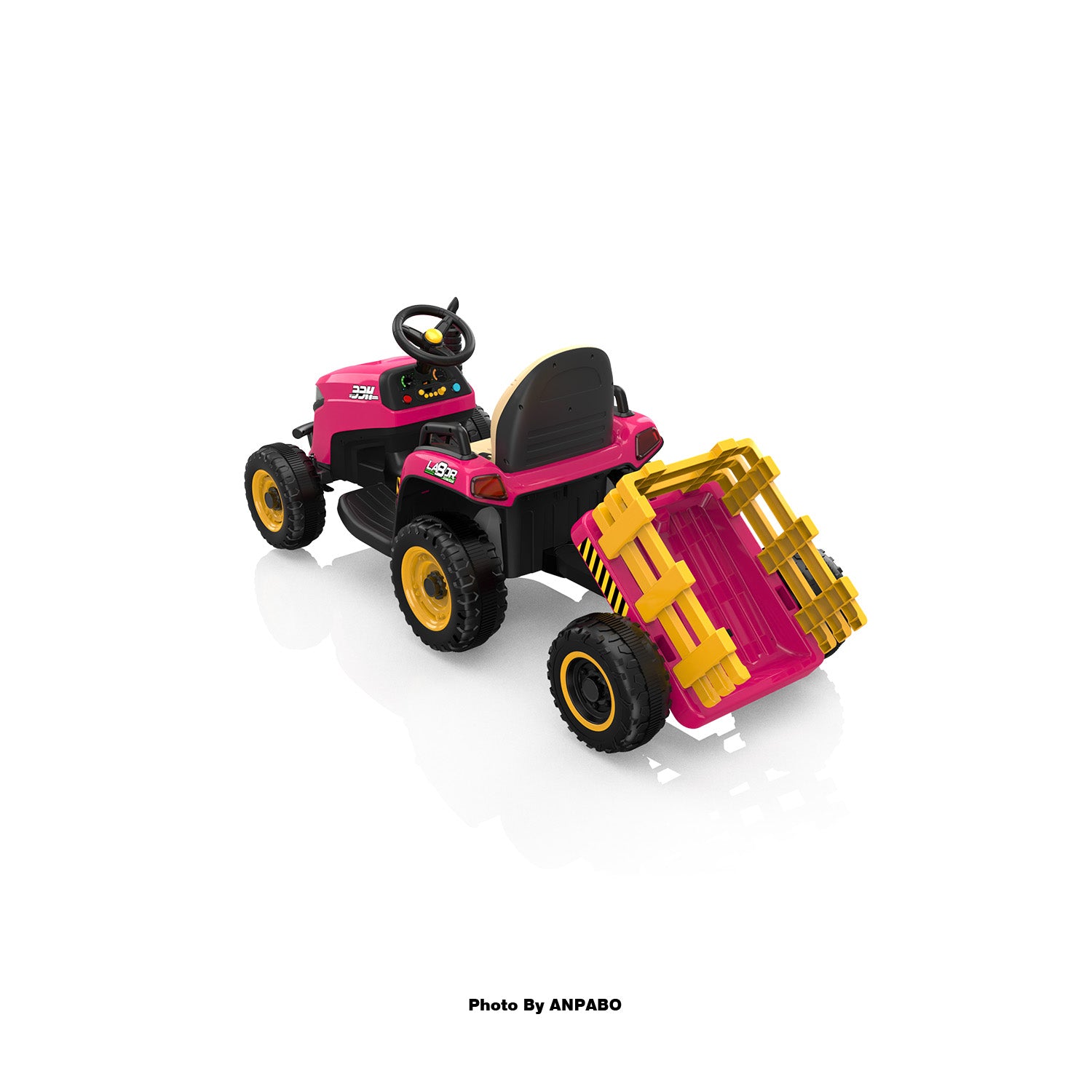 ANPABO 12V Kids Ride-On Tractor with Trailer-pink
