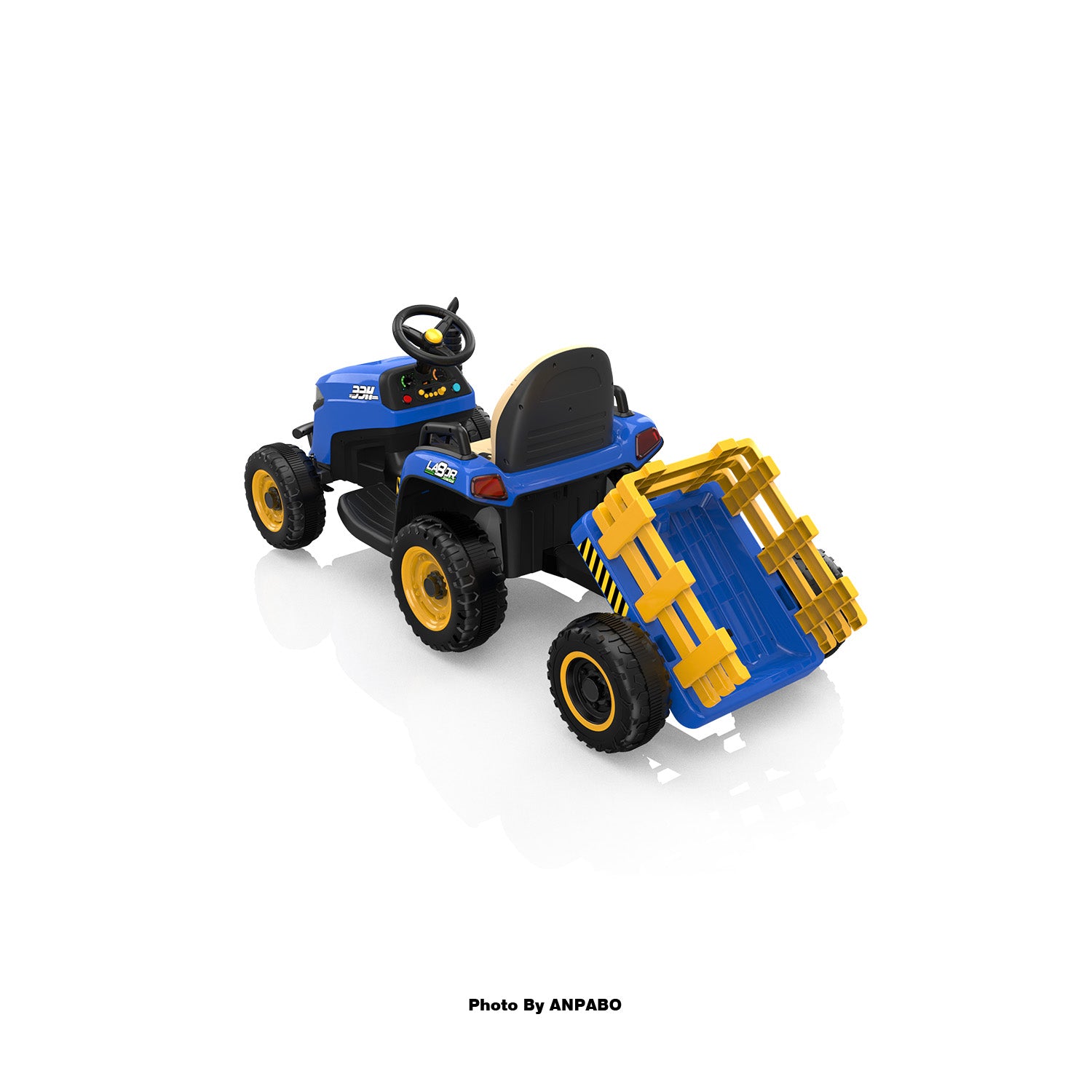 ANPABO 12V Kids Ride-On Tractor with Trailer-blue