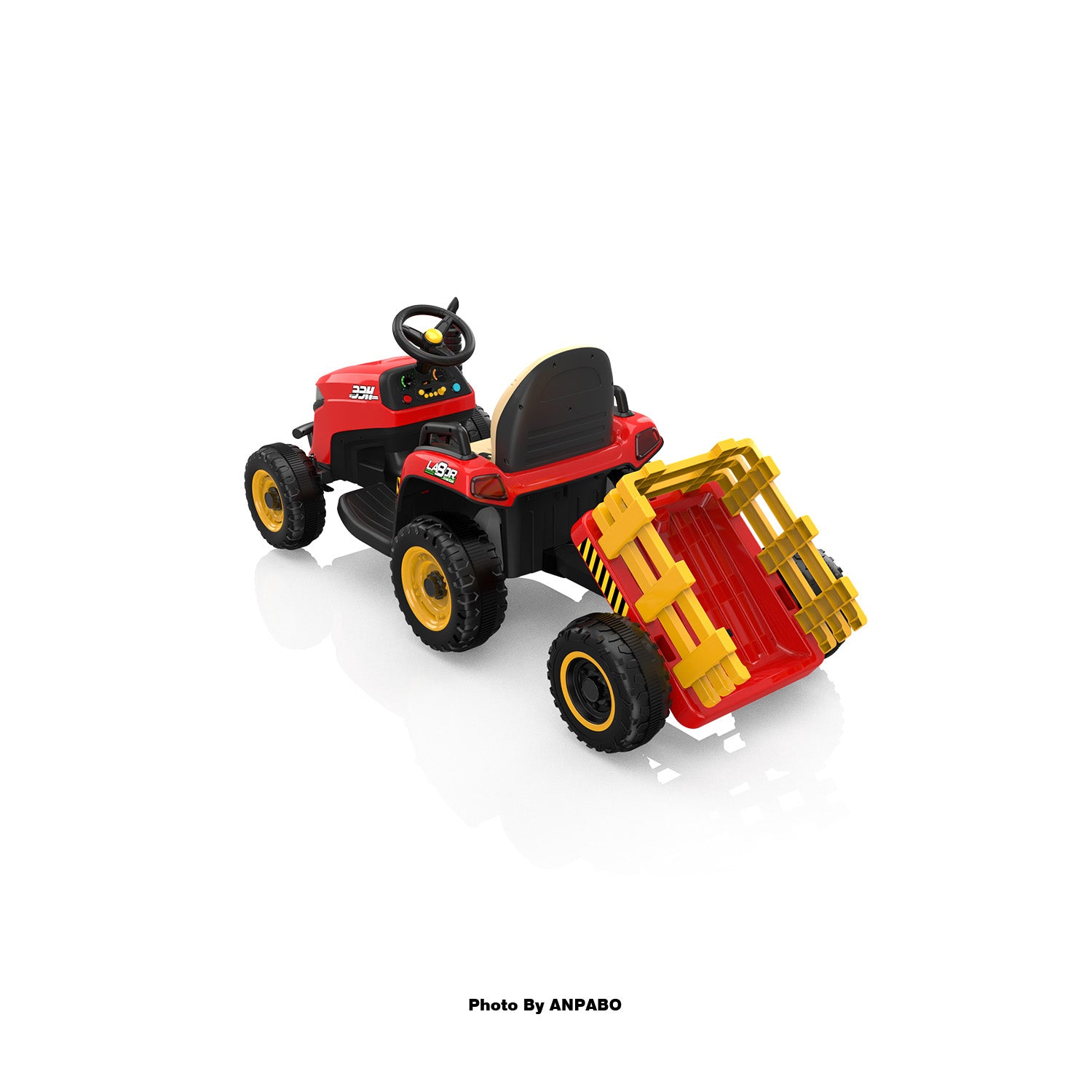 ANPABO 12V Kids Ride-On Tractor with Trailer-red