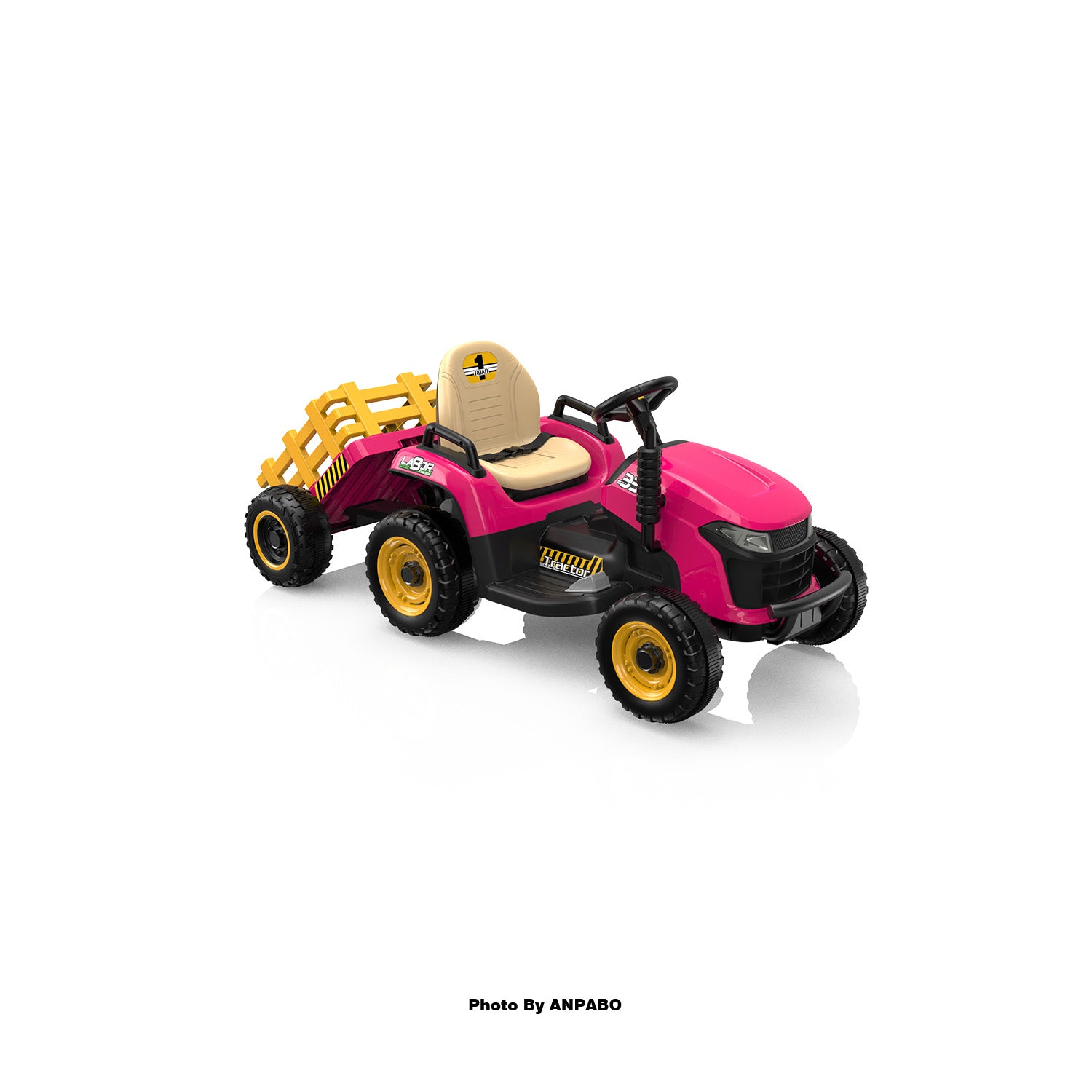 ANPABO 12V Kids Ride-On Tractor with Trailer-pink