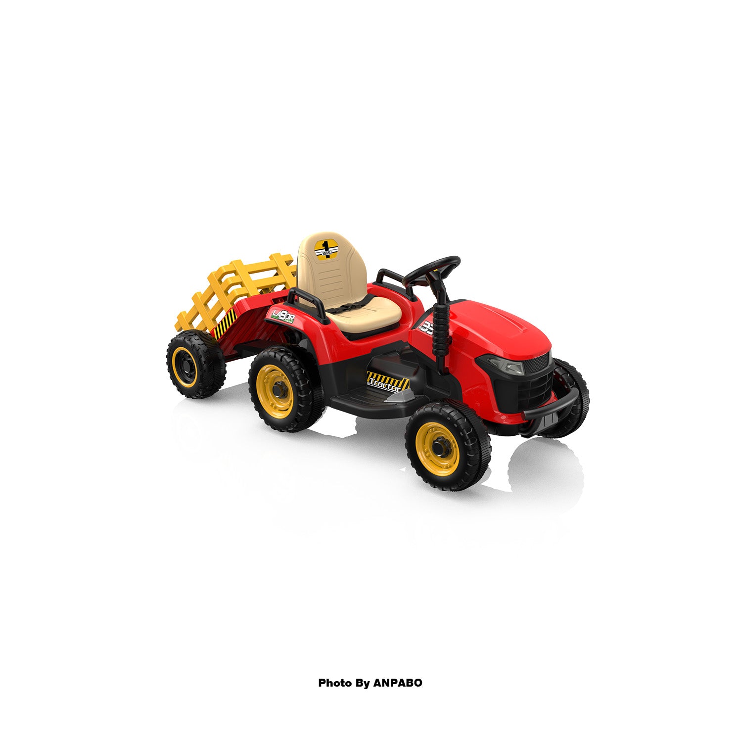 ANPABO 12V Kids Ride-On Tractor with Trailer-red