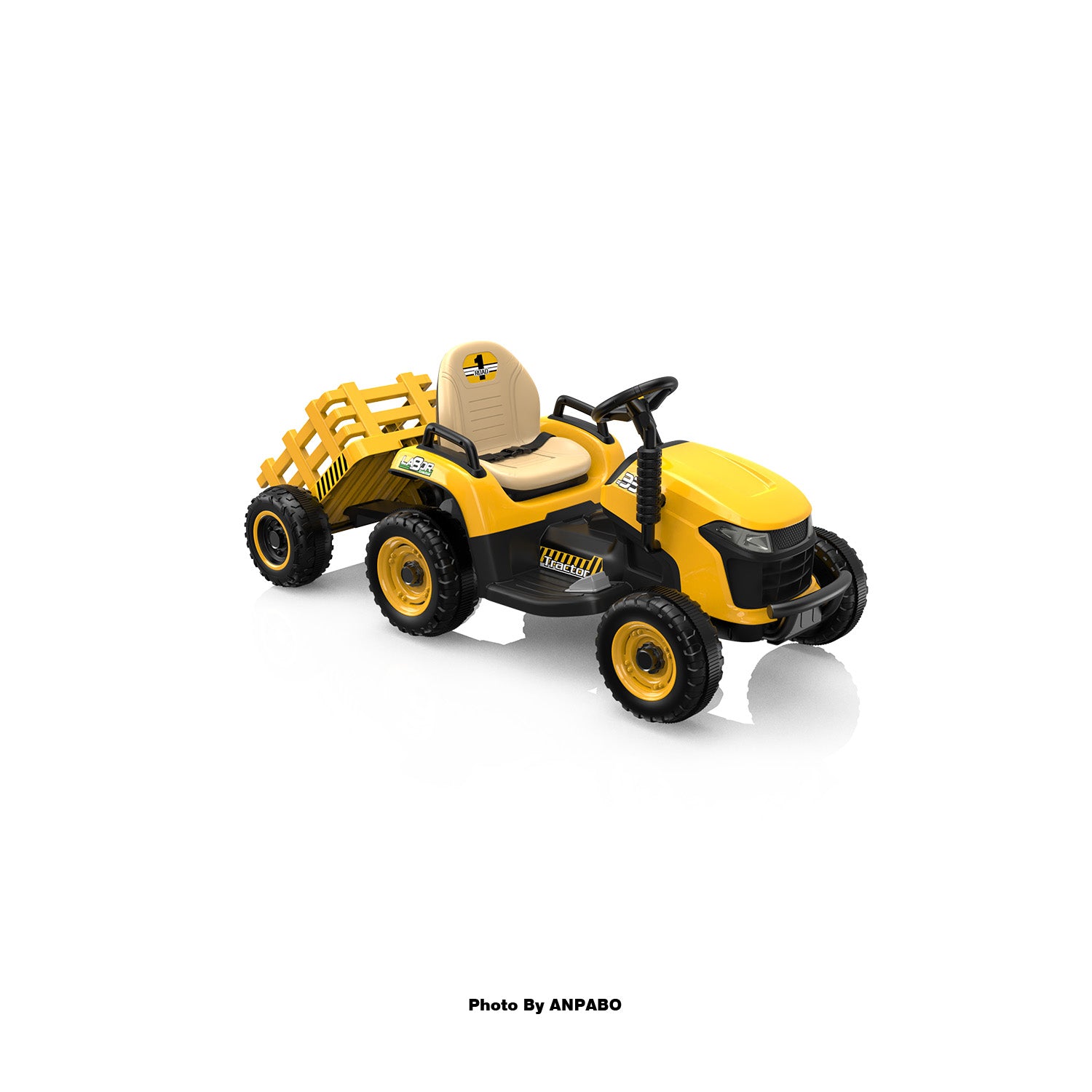 ANPABO 12V Kids Ride-On Tractor with Trailer-yellow