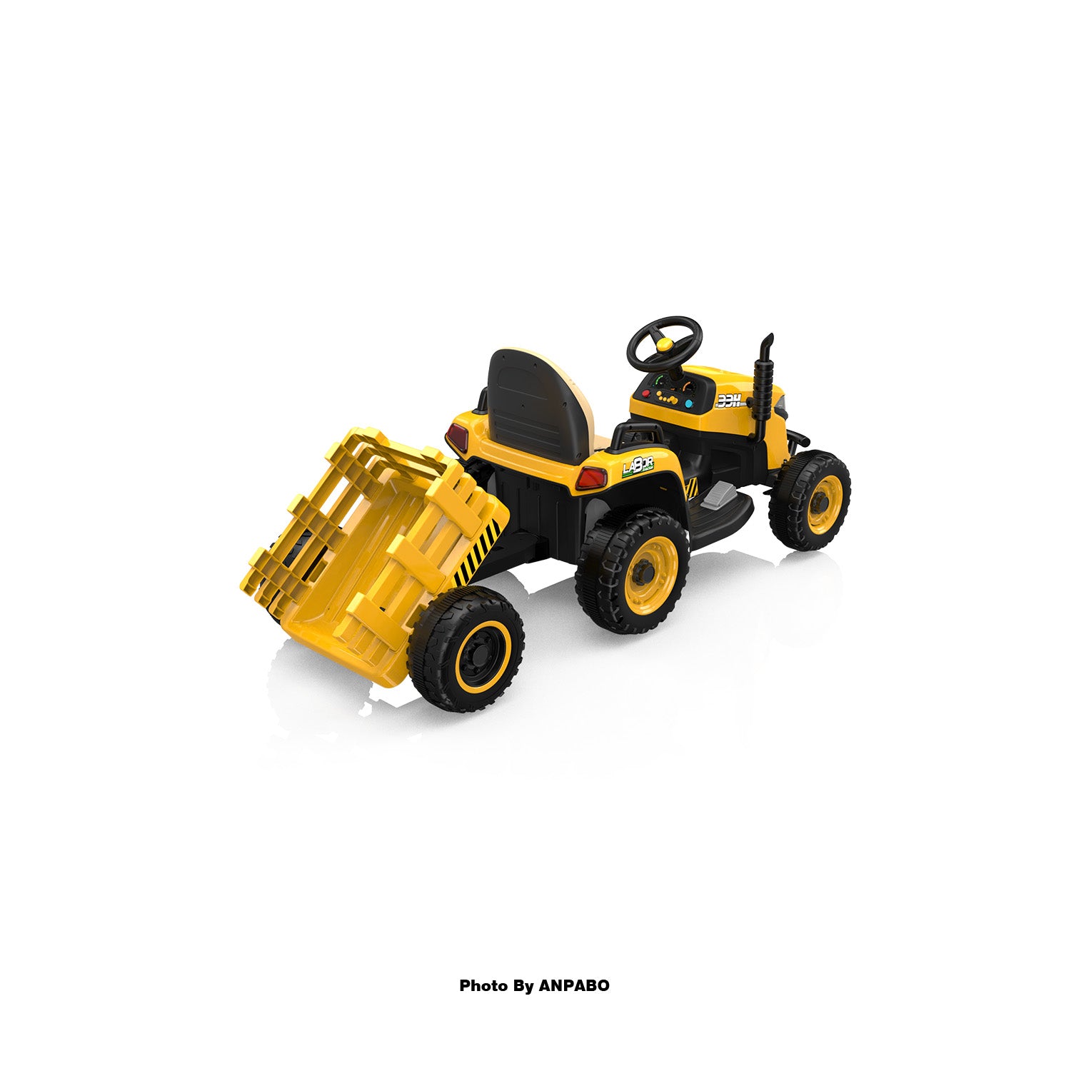 ANPABO 12V Kids Ride-On Tractor with Trailer-yellow