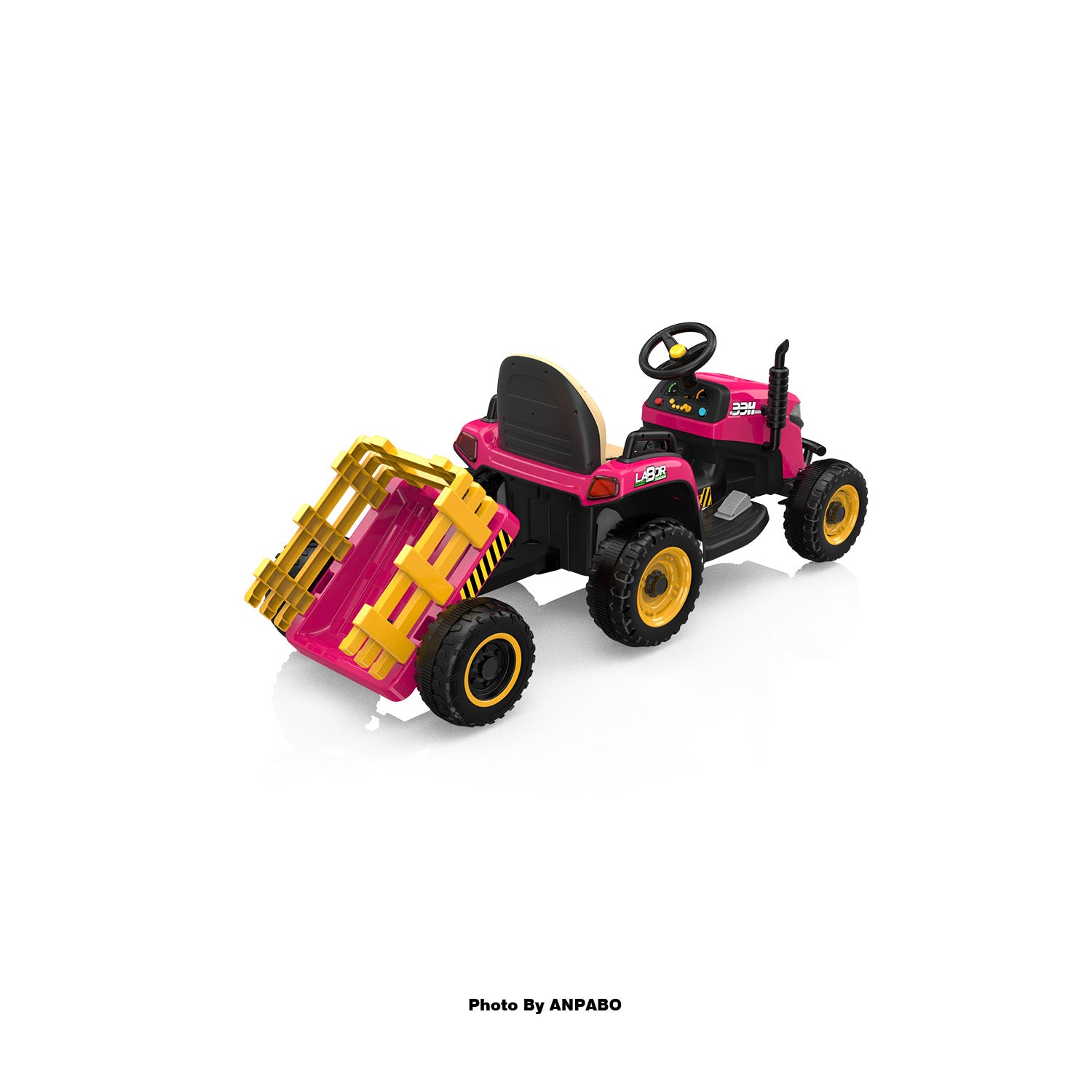 ANPABO 12V Kids Ride-On Tractor with Trailer-pink