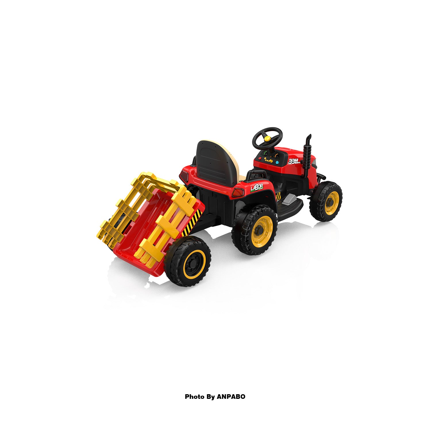 ANPABO 12V Kids Ride-On Tractor with Trailer-red