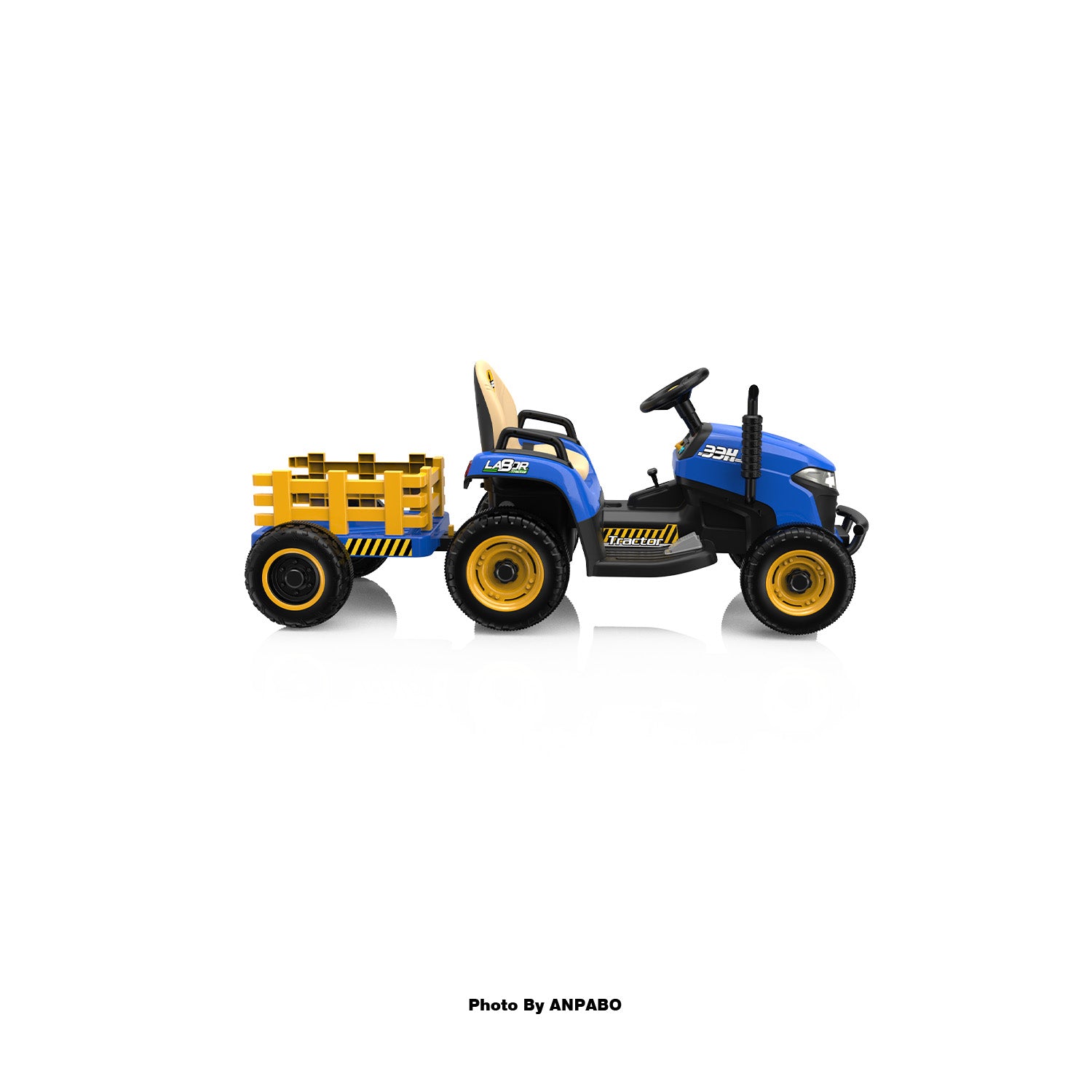 ANPABO 12V Kids Ride-On Tractor with Trailer-blue