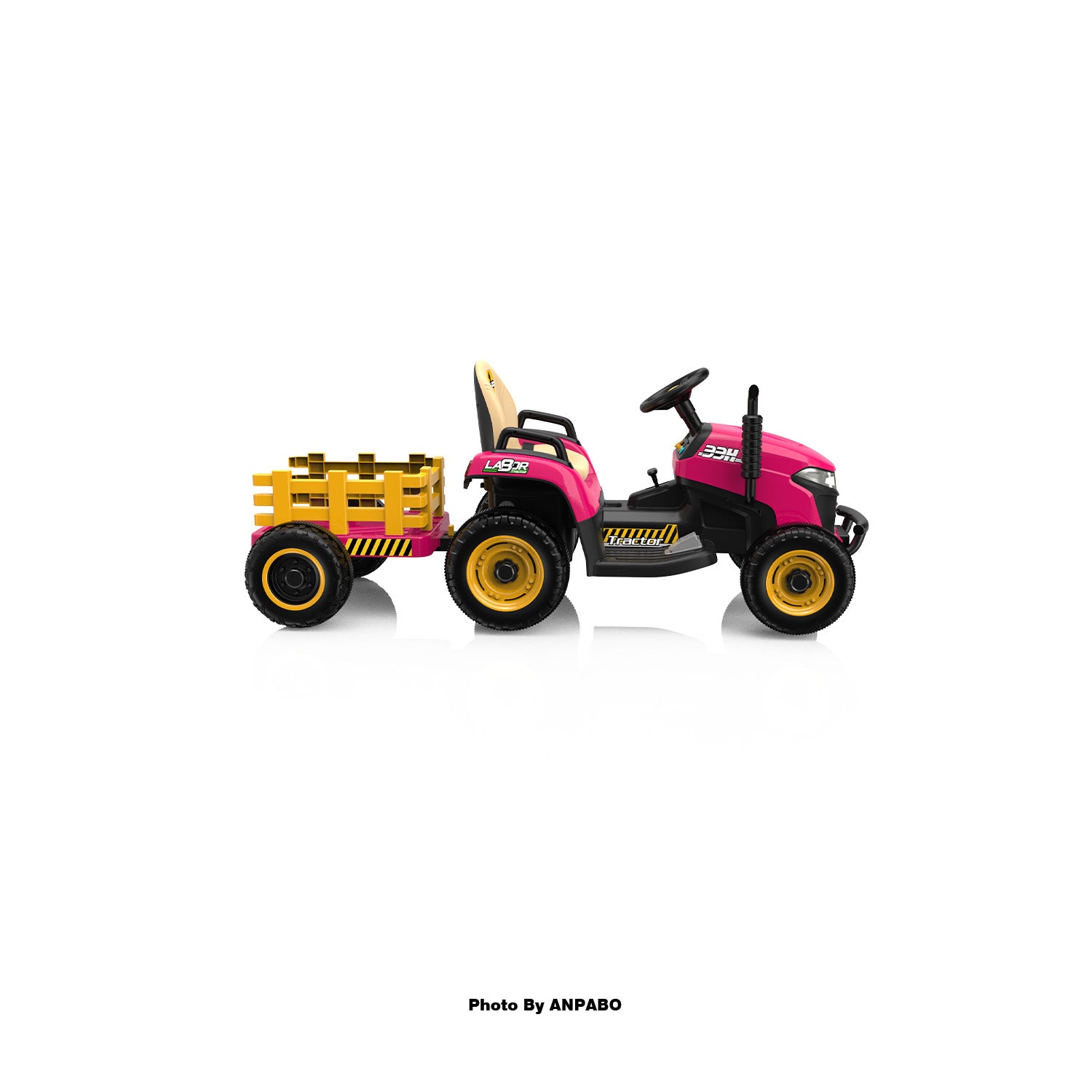 ANPABO 12V Kids Ride-On Tractor with Trailer-pink