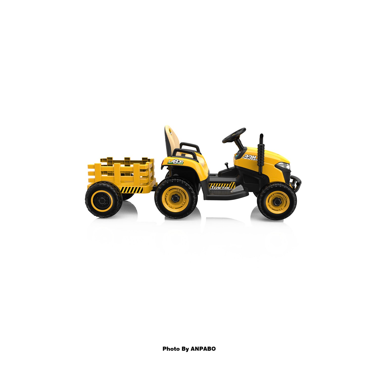 ANPABO 12V Kids Ride-On Tractor with Trailer-yellow