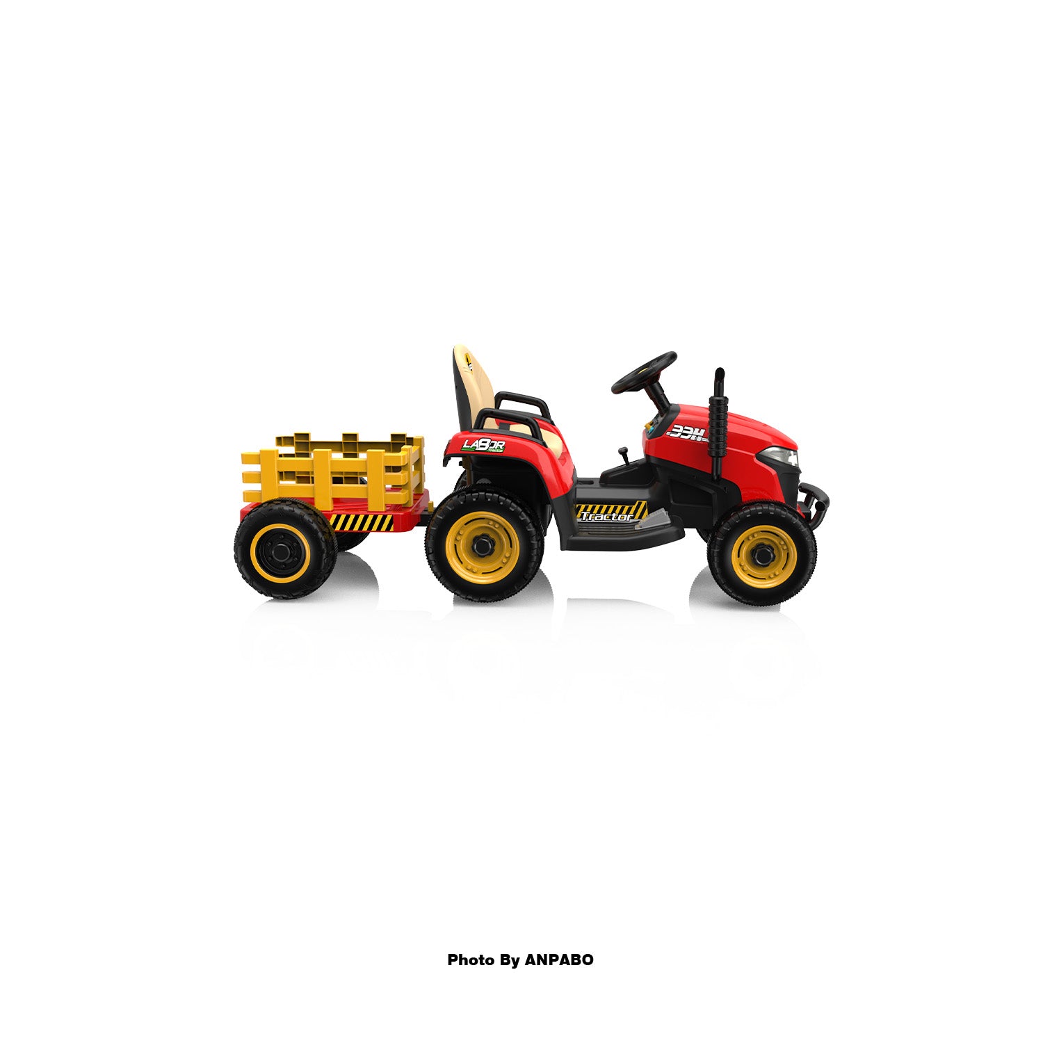 ANPABO 12V Kids Ride-On Tractor with Trailer-red