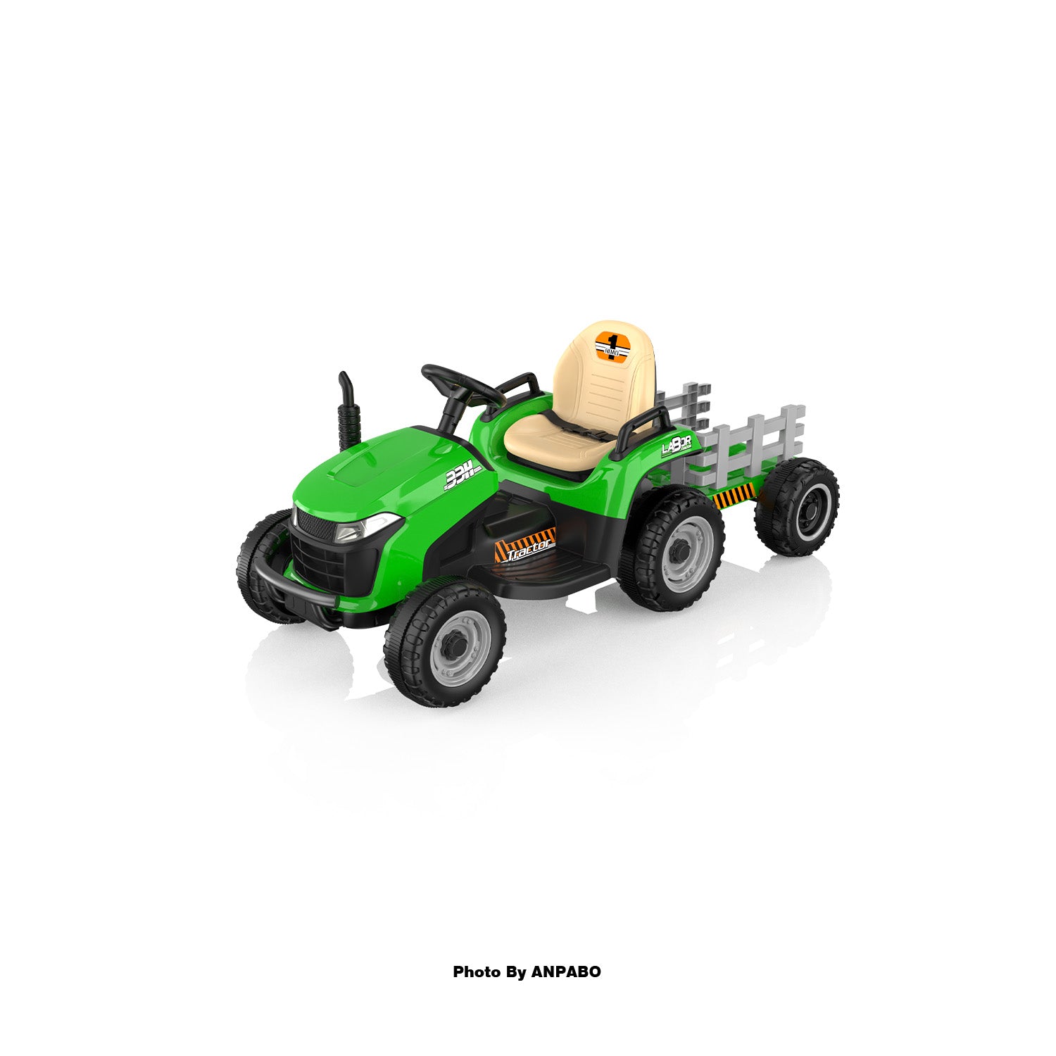 ANPABO 12V Kids Ride-On Tractor with Trailer-green