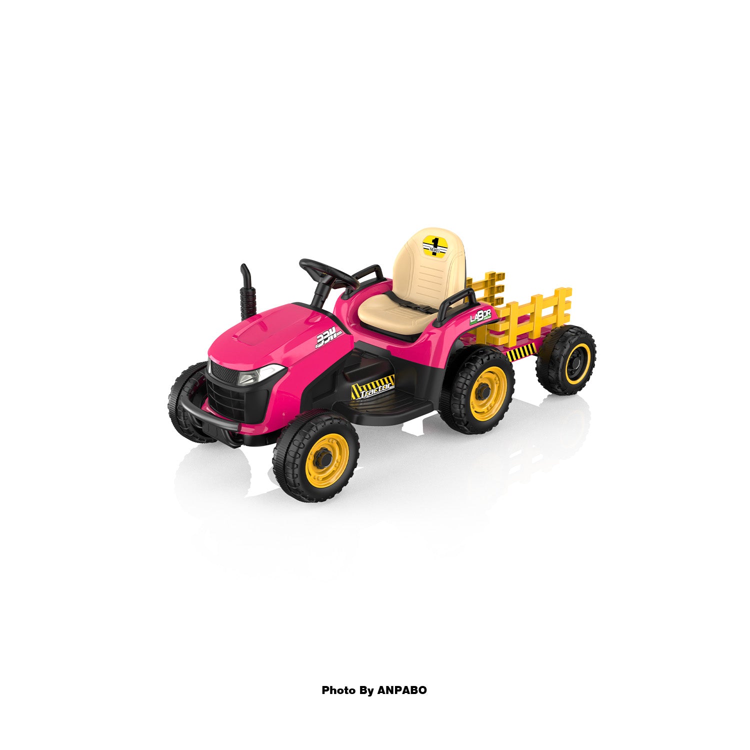 ANPABO 12V Kids Ride-On Tractor with Trailer-pink