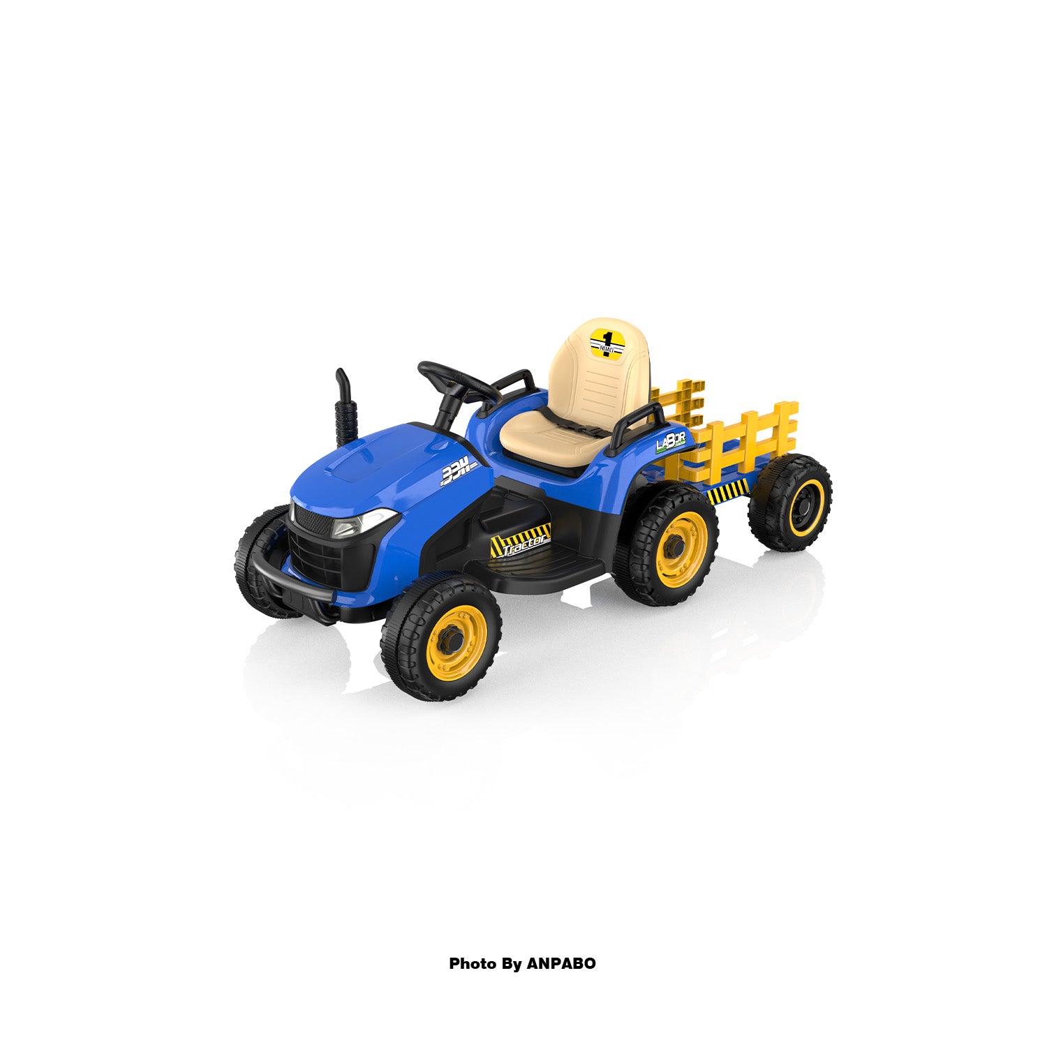 ANPABO 12V Kids Ride-On Tractor with Trailer-blue