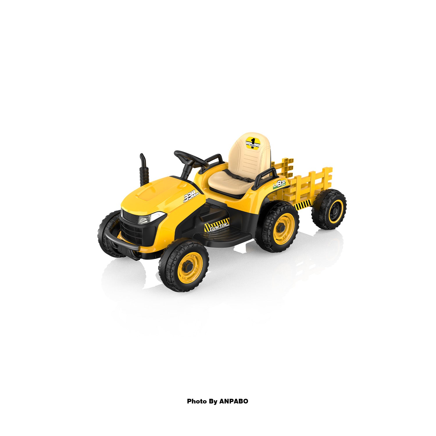 ANPABO 12V Kids Ride-On Tractor with Trailer-yellow