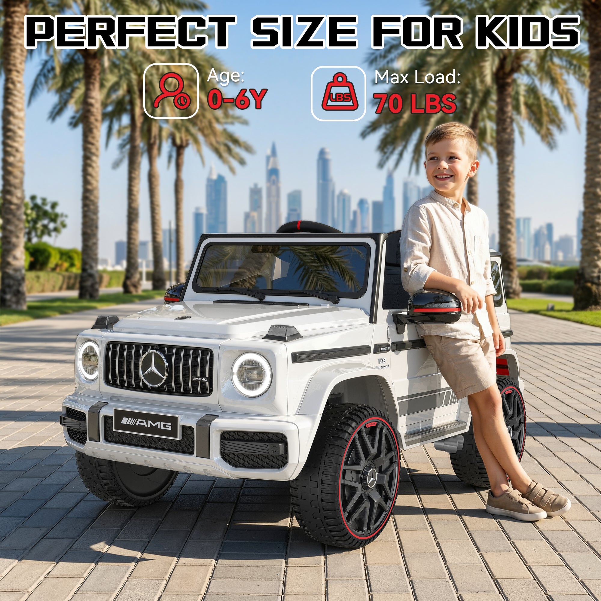 12V Mercedes-Benz Licensed G63 Kids Ride On Car/SUV with Remote Control-white