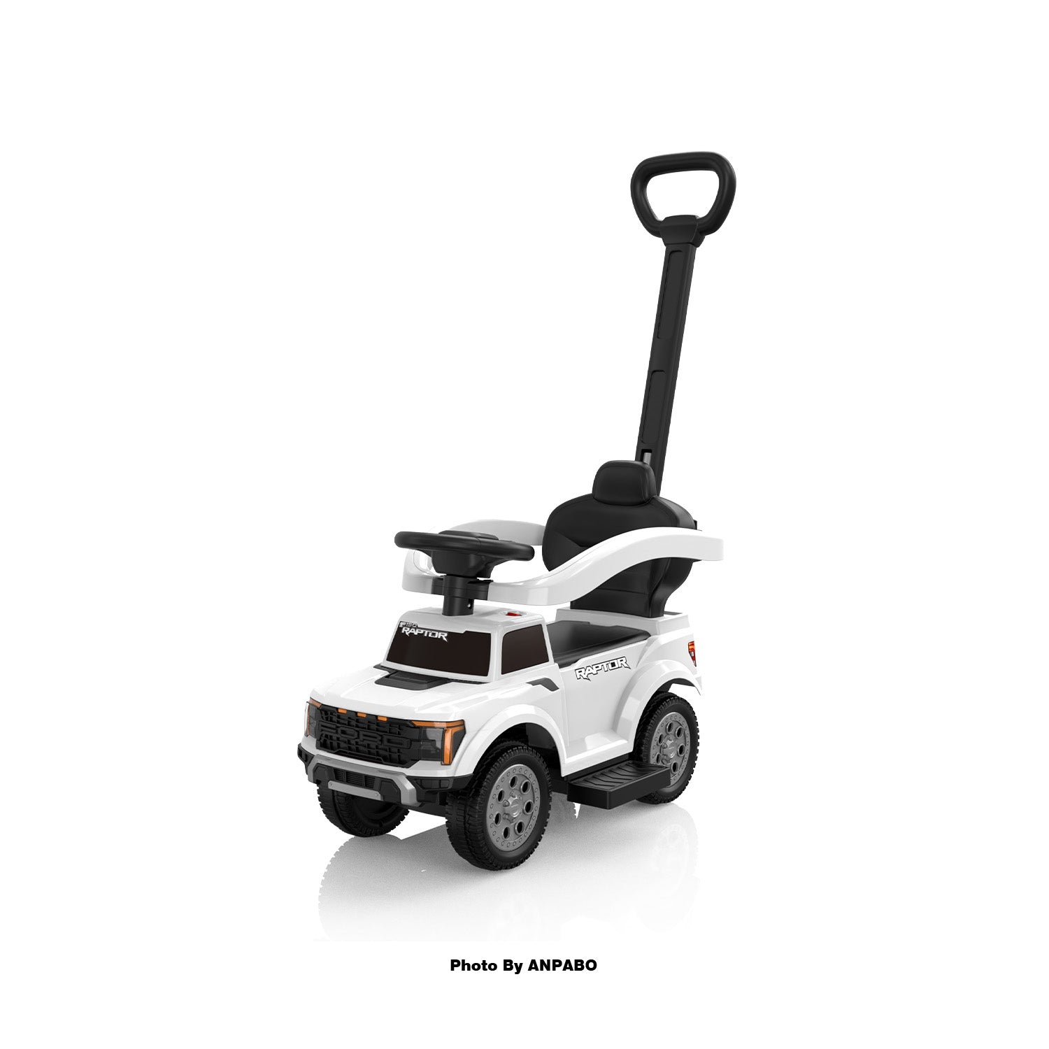 Licensed Ford Push Car for Toddlers Ride-On Toy with Headlights, Horn, and Parent Handle-white