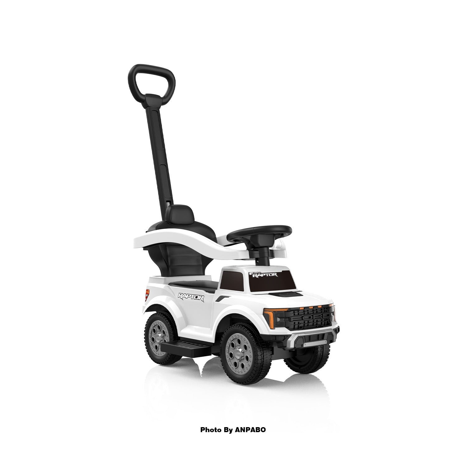 Licensed Ford Push Car for Toddlers Ride-On Toy with Headlights, Horn, and Parent Handle-white