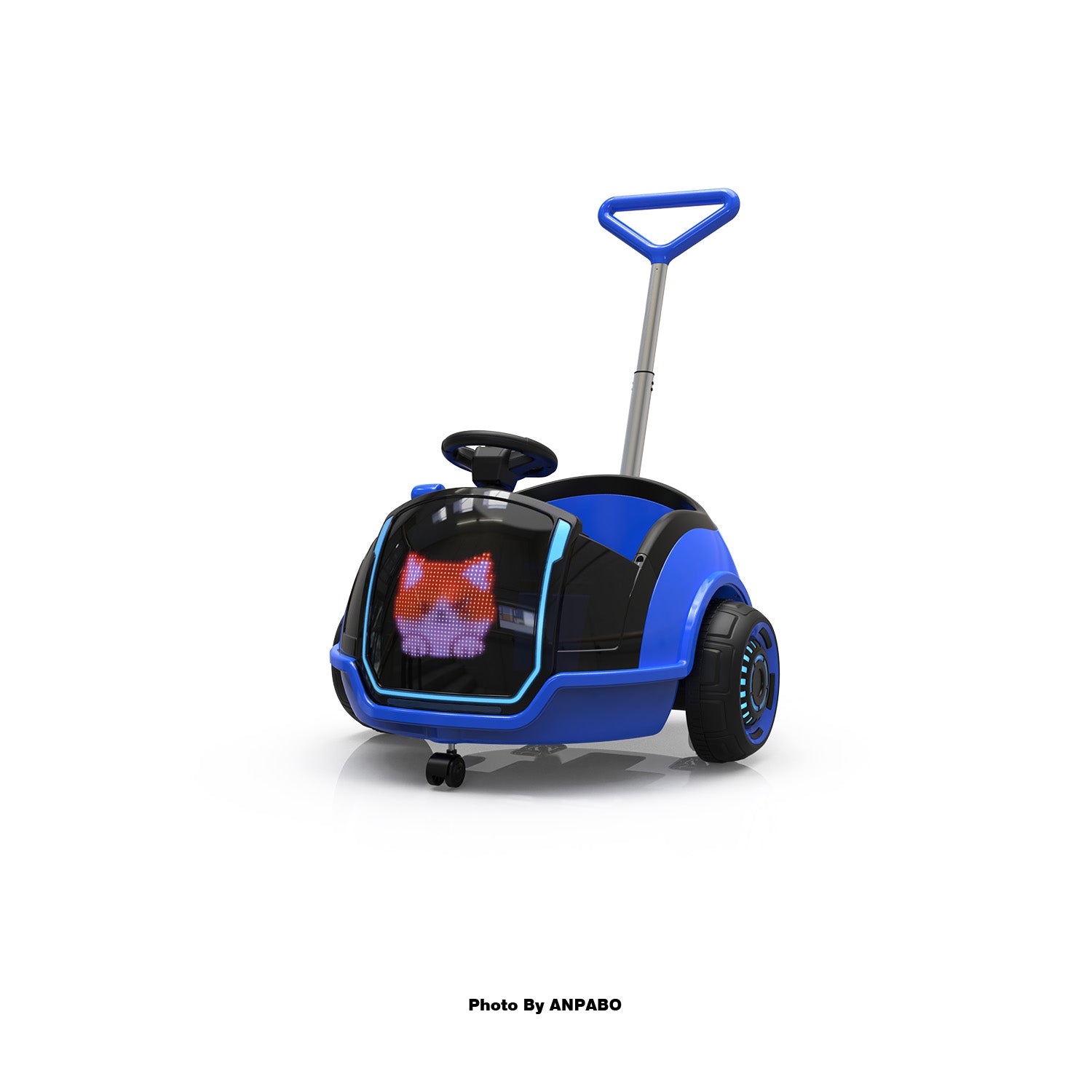 ANPABO 3-in-1 Electric Push Ride-On Car with Interactive LED Screen-blue