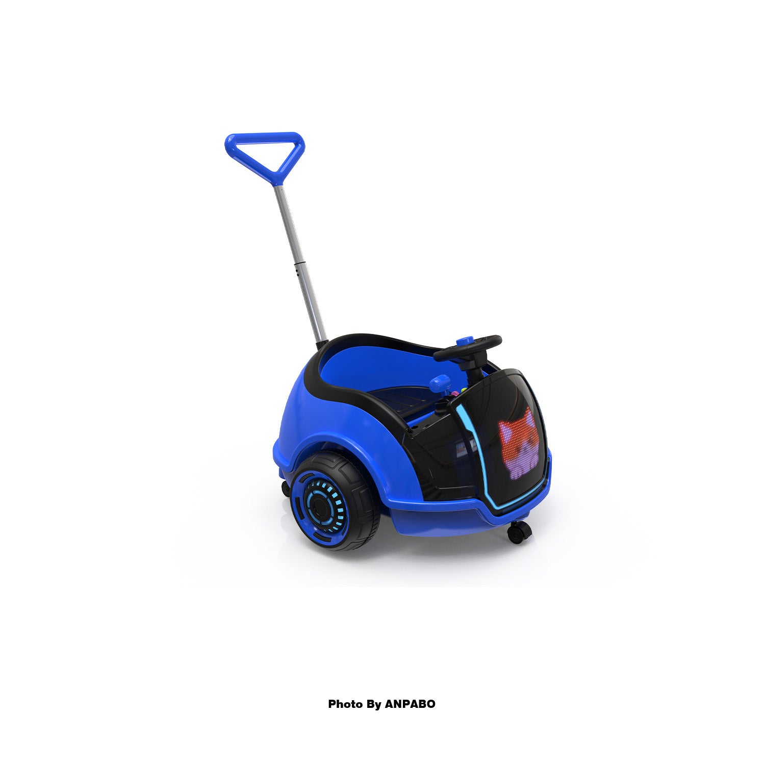 ANPABO 3-in-1 Electric Push Ride-On Car with Interactive LED Screen-blue