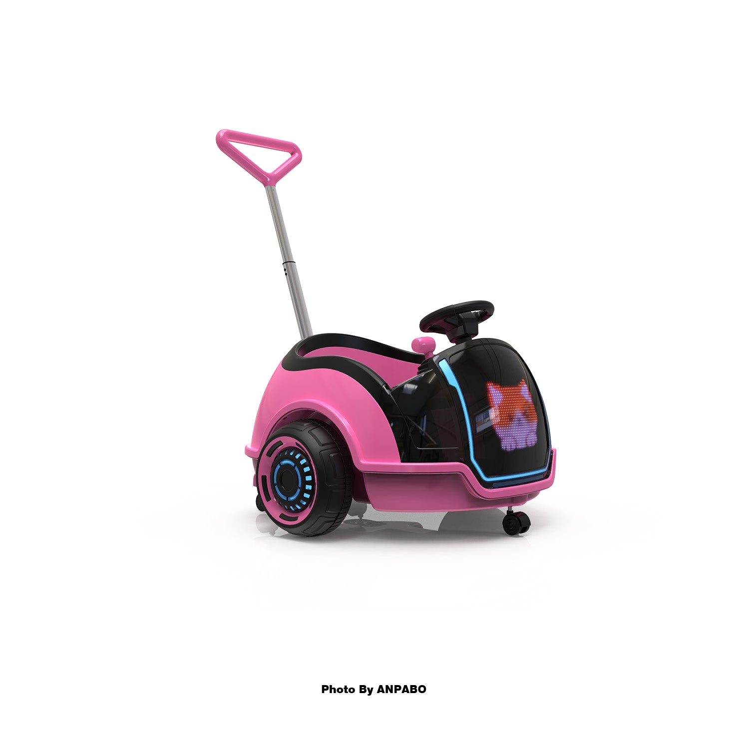 ANPABO 3-in-1 Electric Push Ride-On Car with Interactive LED Screen-pink