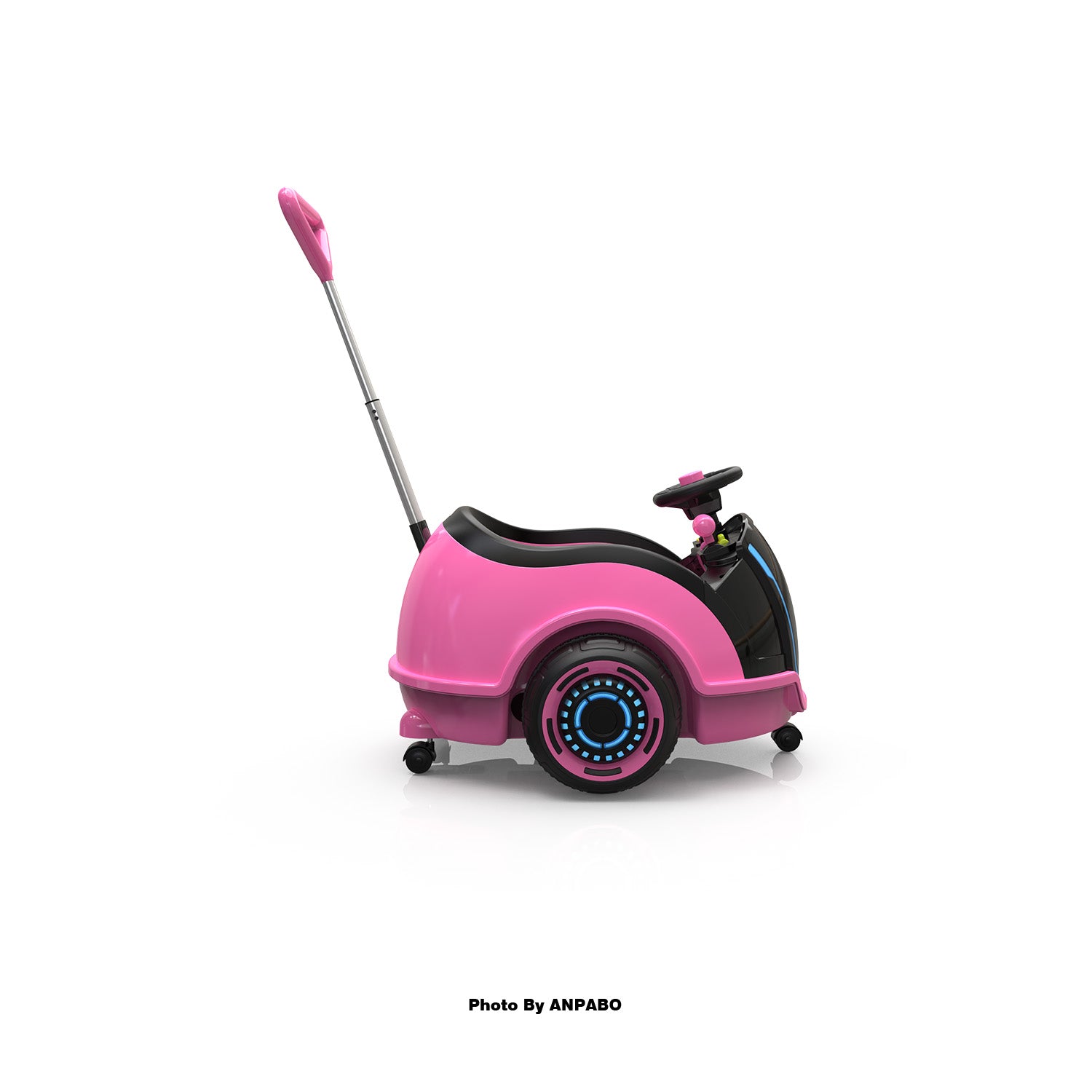 ANPABO 3-in-1 Electric Push Ride-On Car with Interactive LED Screen-pink
