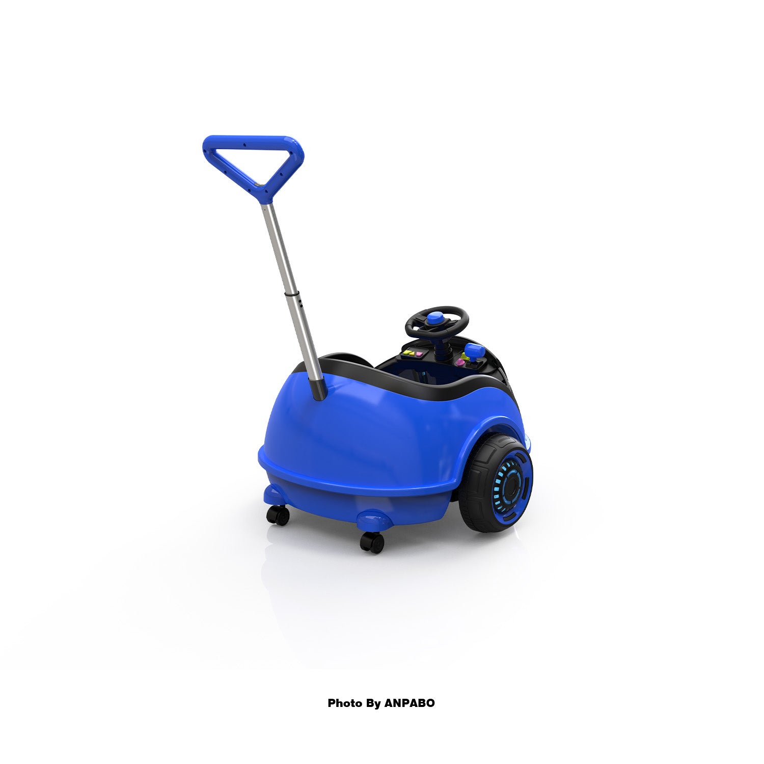 ANPABO 3-in-1 Electric Push Ride-On Car with Interactive LED Screen-blue