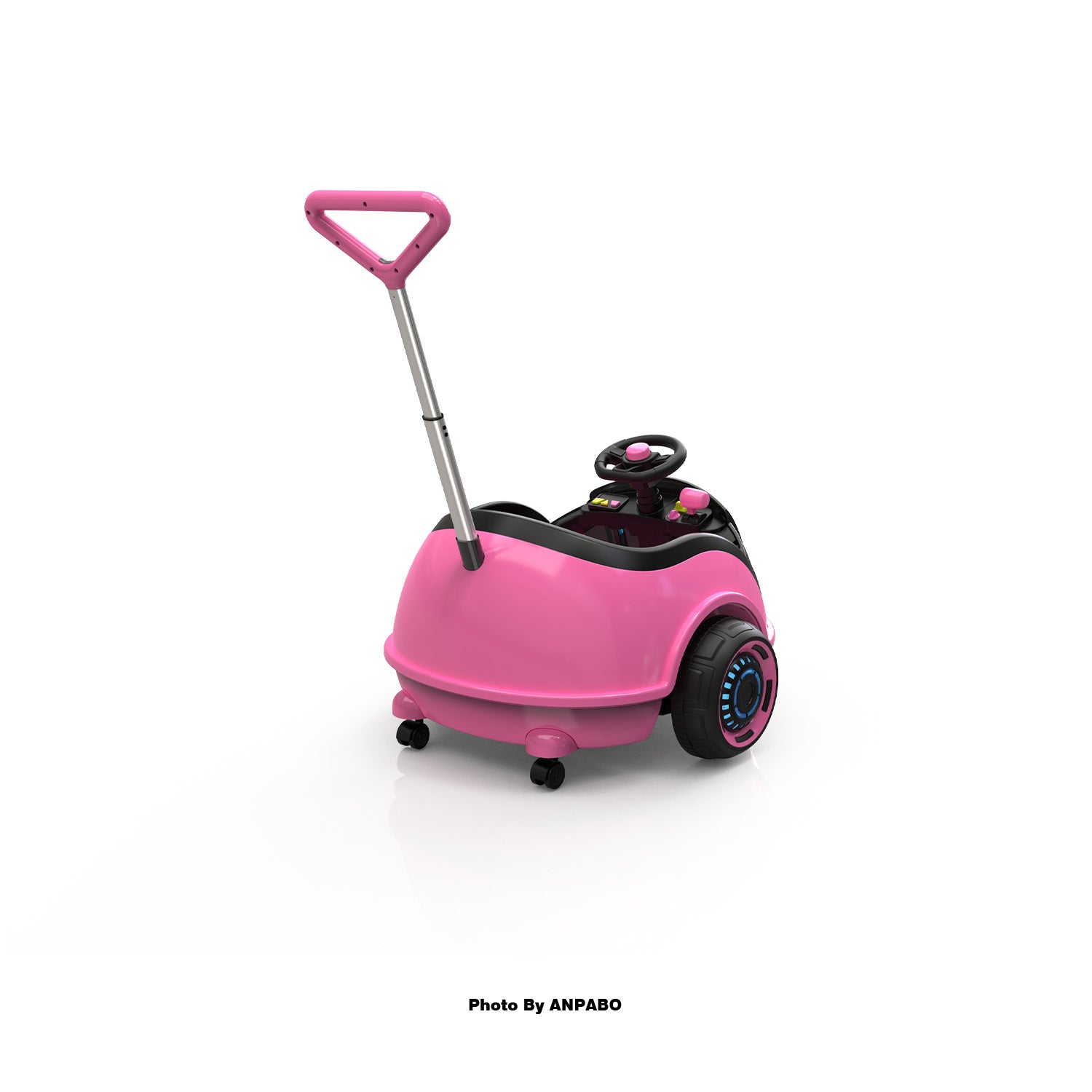 ANPABO 3-in-1 Electric Push Ride-On Car with Interactive LED Screen-pink