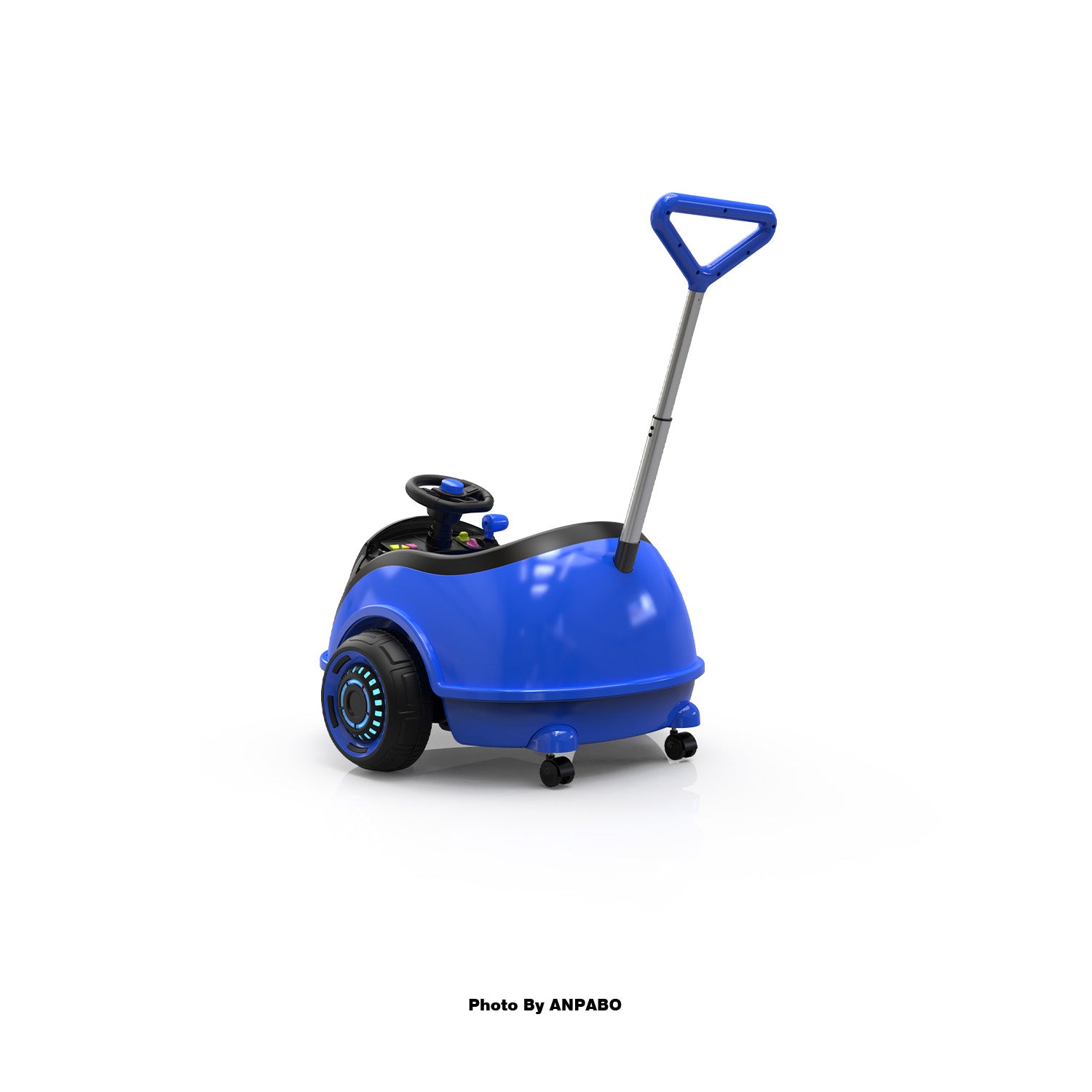 ANPABO 3-in-1 Electric Push Ride-On Car with Interactive LED Screen-blue