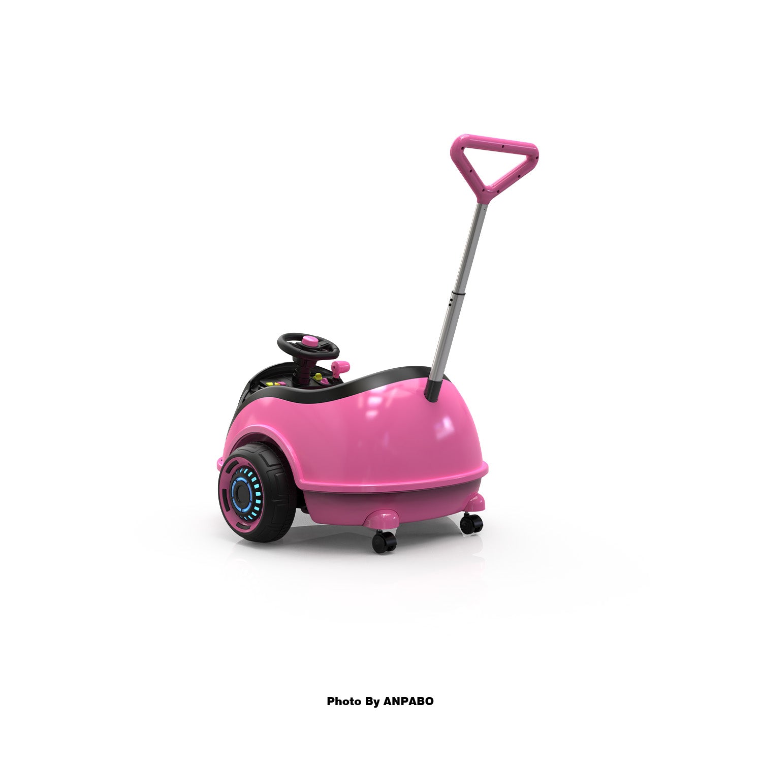 ANPABO 3-in-1 Electric Push Ride-On Car with Interactive LED Screen-pink